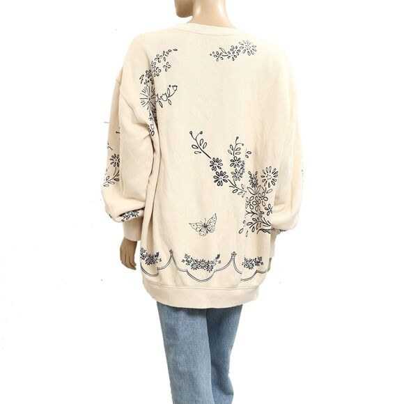 Free People Jo Pullover Sweatshirt Top Floral Graphic Print Long Sleeve L 283684 - Picture 7 of 8